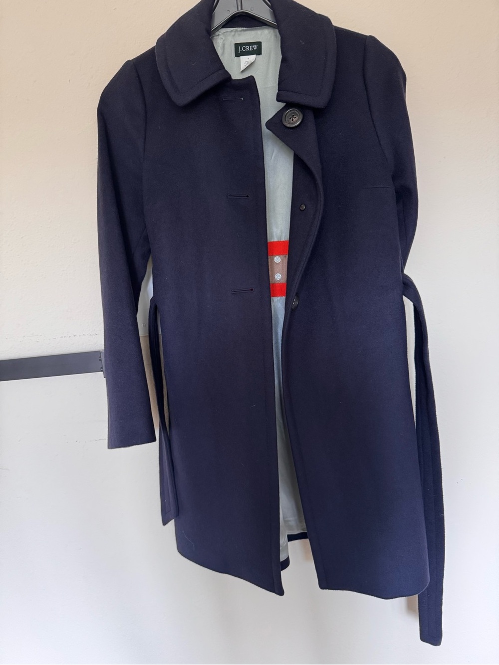 J. Crew Women's Navy Wool Pea Coat with Waist Tie